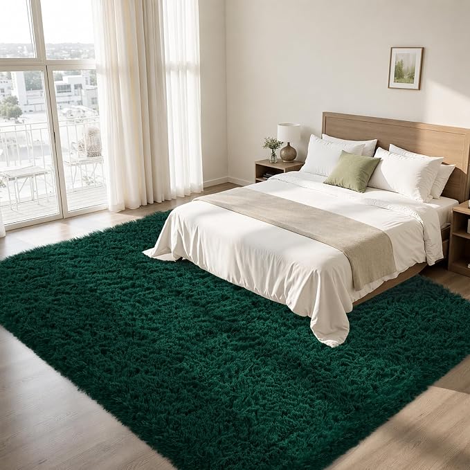 8x10 Area Rug for Living Room:Ultra Soft Fluffy Shag Purple Rugs,Large Fuzzy Plush Indoor Non Slip Carpet Washable Rug for Bedroom Kids Nursery Office Dorm Modern Decor(Dark Green 8'x10')