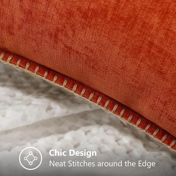 decorUhome Soft Chenille Throw Pillow Covers 26x26 Set of 2 Rust | Fall Textured Decorative Throw Pillow Cases Stitched Edge Modern Farmhouse Luxury Boho Velvet for Couch Sofa Bed Home Decor