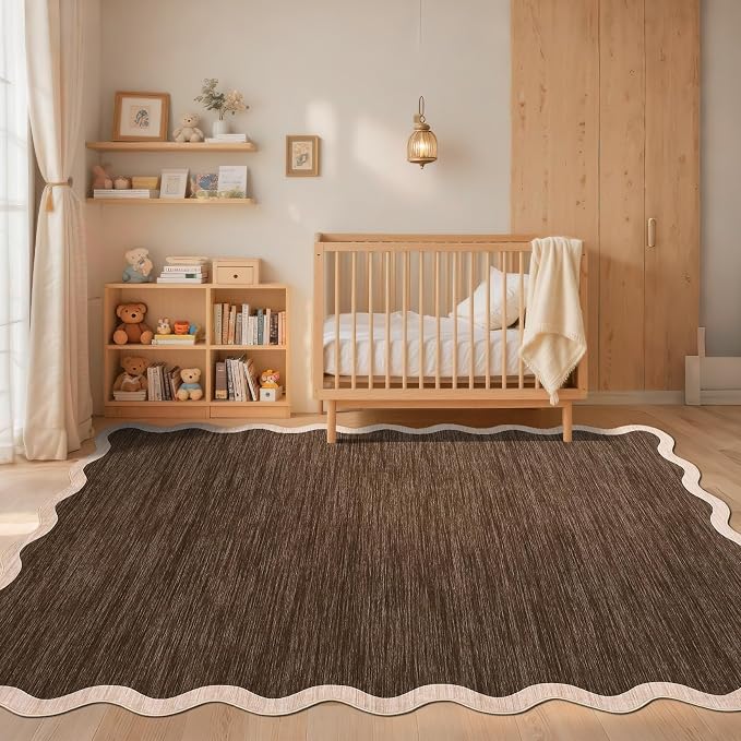 GarveeHome Scalloped Large Area Rug 10x13 Area Rug for Living Room Washable Rug Modern Rug Non Slip Throw Rugs Bedroom Rugs Low Pile Soft Stain Resistant Carpet for Dining Room Nursery 10'x13' Brown