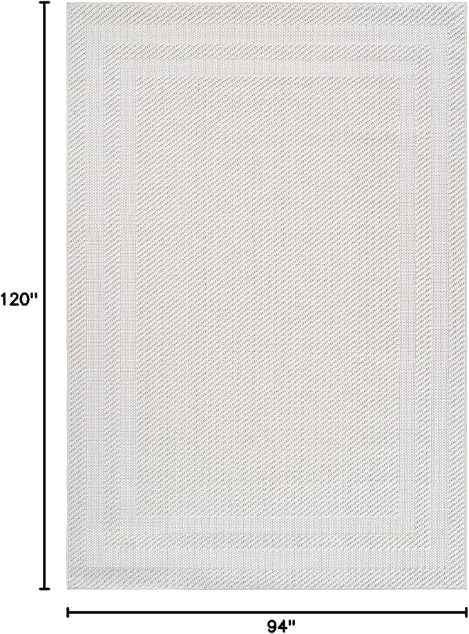 CAMILSON Micro Loop Rug 8x10 Modern Luxury Bordered Area Rugs Soft High and Low Pile Stain Resistant Easy-Cleaning Non-Shedding for Living Room Office Indoor Carpet (8 x 10 / White)