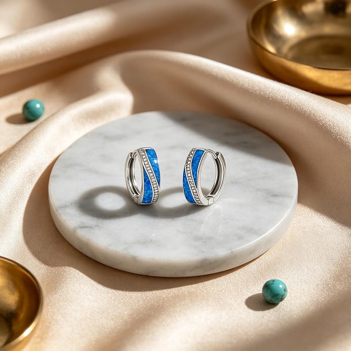 Opal/Turquoise Huggie Earrings 925 Sterling Silver Opal/Turquoise Small Animal Huggie Hoop Earrings Animal Huggies Earring Jewelry Gifts for Women Mom Her