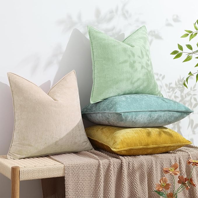 decorUhome Chenille Sage Green Velvet Throw Pillow Covers 20x20 Set of 2 | Fall Soft Couch Decorative Modern Farmhouse Pillow Cases with Elegant Design for Sofa Bed Living Room Home Decor
