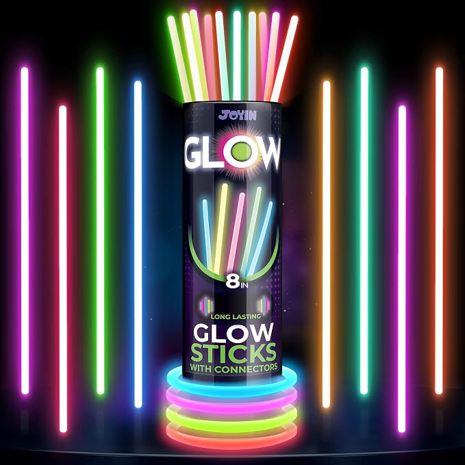 JOYIN 1000 Pcs 8" Glow sticks Bulk Party Favors Pack, Neon Glow in the Dark Party Supplies, Light Up Necklaces and Bracelets with Connectors, Easter, Football, Birthday Decorations