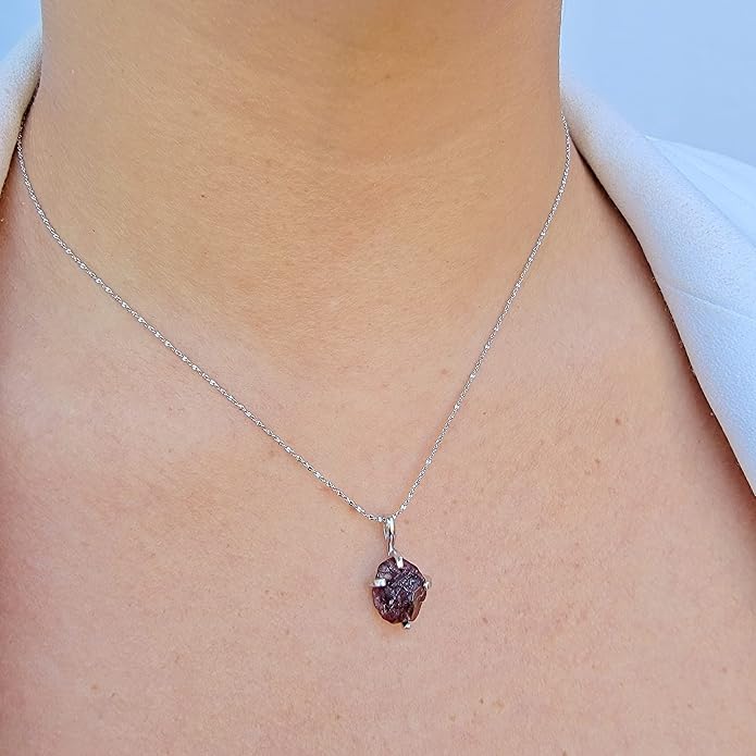 Natural raw gemstone pendant chain necklace with white gold over 925 solid sterling silver, birthstone dainty solitaire gift for her, uniquelan jewelry