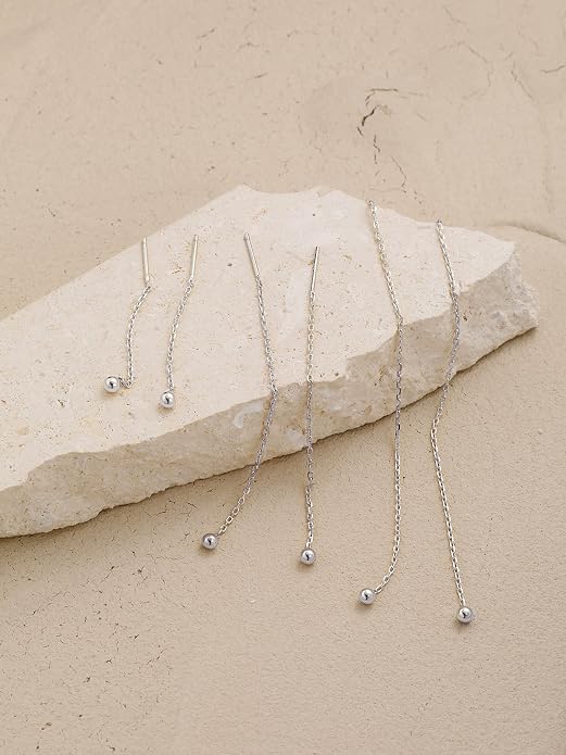 S.Leaf Threader Earrings for Women 925 Sterling Silver Gold Plated Hypoallergenic Backless Ardant Chain Duster Tassel Drop Double Piercing Pull Through Earrings for Women Trendy