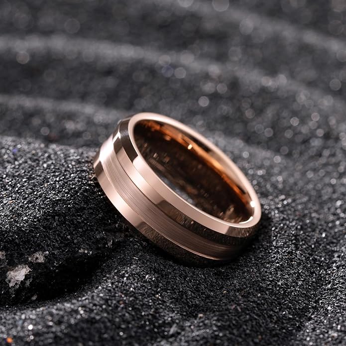 King Will Classic Tungsten Carbide Ring Brushed Two Grooved Center Hammered Design Mens Wedding Band for Men