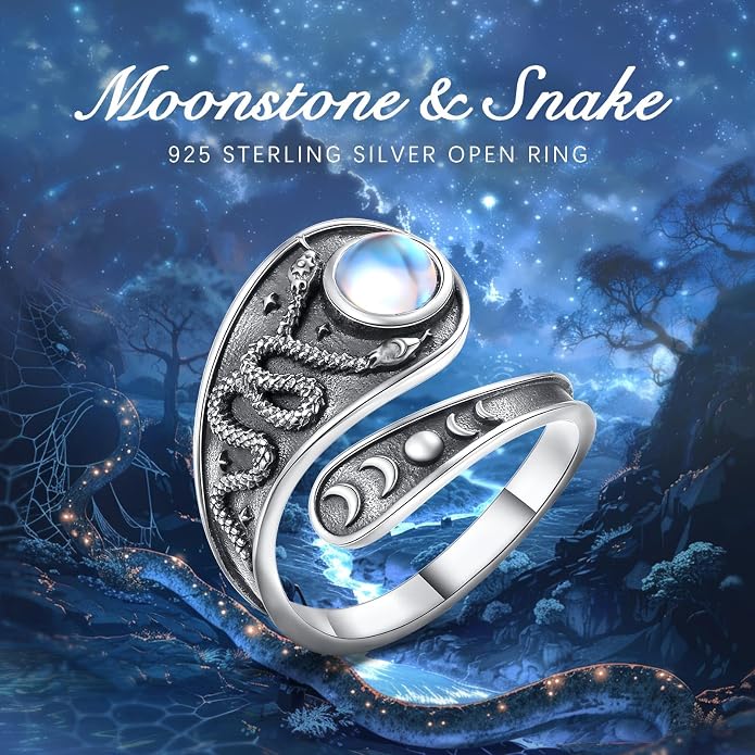 Vito 925 Sterling Silver Adjustable Open Spoon Ring for Women Men, Lotus Sunflower Snake Spoon Band Rings Feather Hug Witches Knot Inspirational Jewelry Gift for Wife