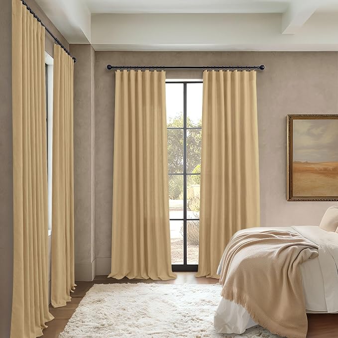 Burlap Color Curtains 63 Inch Length for Bedroom 2 Panel Back Tab Pocket Cotton Canvas Woven Textured Flax Linen Semi Sheer Lightweight Soft Taupe Brown Tan Curtain for Kitchen Cafe Cottage Core Decor
