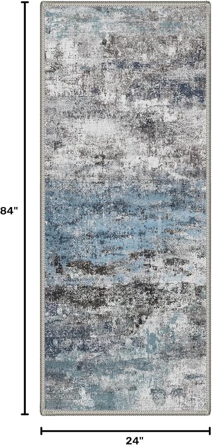 GENIMO Runner Rug Non Slip 2x7, Washable Rug Runner for Hallways Kitchen, Abstract Modern Kitchen Rugs, Low Pile Lightweight Carpet Runners for Entryway, Bedroom, Laundry, Teal Blue
