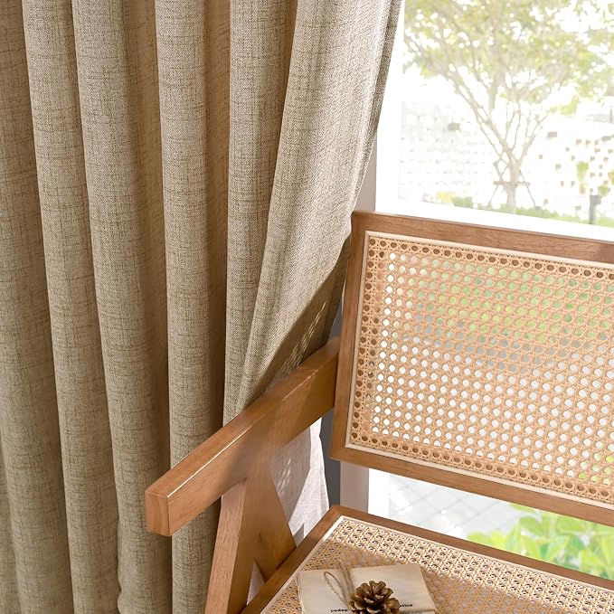 YoungsTex Toffee Linen Curtains 63 Inches Long for Living Room - Burlap Textured Drapes with Bronze Grommet Light Filtering for Bedroom/Office/Farmhouse/Country, 2 Panels, 42 X 63 Inch