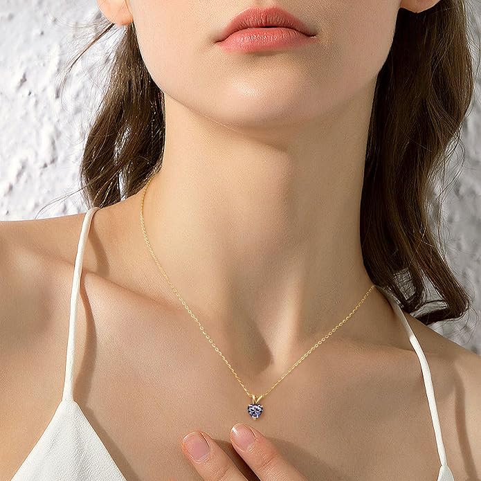 SMILEST Dainty Heart Birthstone Necklace for Women, 925 Sterling Silver Necklace Sparkling Heart Pendant, Anniversary Birthday Gifts for Women Mom Wife Daughter Girlfriend Grandma