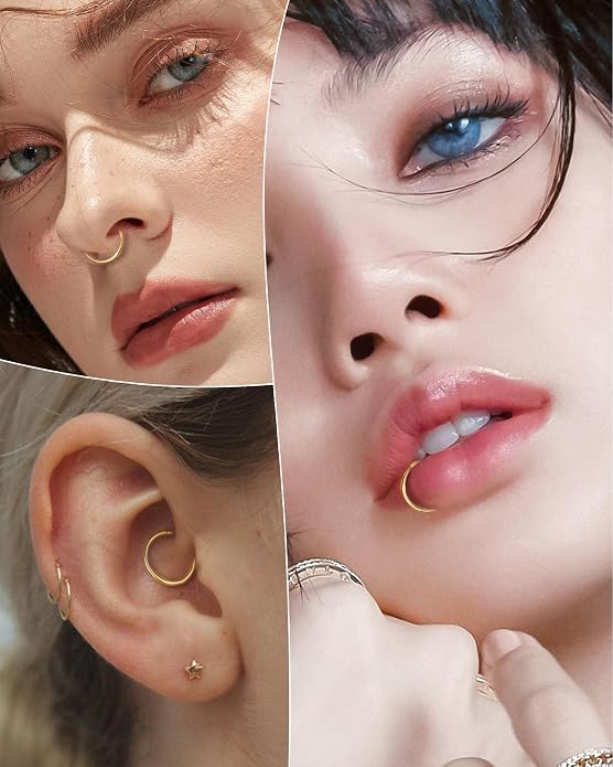 COCHARM 14K Solid Gold 18g/16g Nose Rings 16G Septum Rings Yellow Gold Tragus Helix Cartilage Conch Earring Hoops 18 Gauge Piercing Hoop