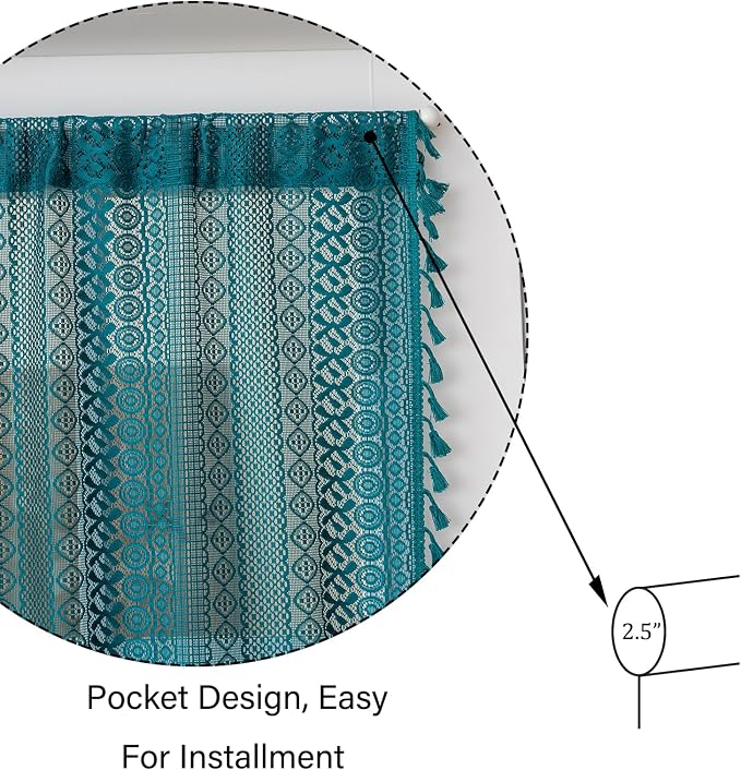 Sutuo Home Teal French Door Curtains for Front Glass Door & Sidelights, Semi Sheer Farmhouse Bohemian Rustic Tassels Vintage Privacy Cottagecore Festival Decor, Rod Pocket 2 Panels 25" W x 72" L Teal