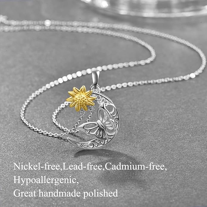 Palpitate Moon Star Necklace Moon Phase Necklace Pendant 925 Sterling Silver Jewelry Christmas Gifts for Women Wife Her Adjustable Chain