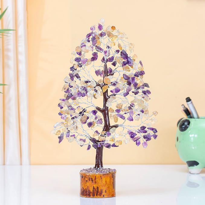 Crocon® Amethyst & Citrine Crystal Tree of Life for Unique Gifts for Mom, Dad, Home and Office Decor, Handmade Gemstone Healing Crystals Tree for Positivity, Good Luck, Birthday Gifts for Women, Men