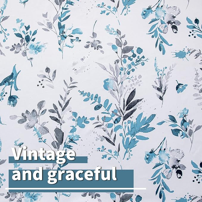 MYSKY HOME Floral Blackout Curtains for Kitchen Room Darkening Thermal Insulated Panels 45 Inch Long Light Blocking Grommet Rustic Curtains for Dormer Window, 2 Panels, Turquoise