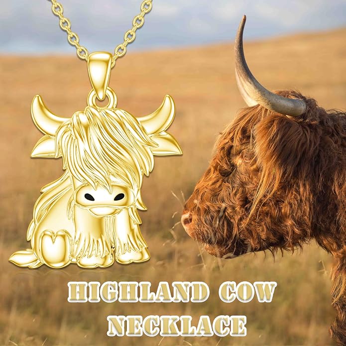 Highland Cow Gifts for Women 925 Sterling Silver Highland Cow Birthstone Necklace Fluffy Cow Jewelry Gifts Birthday Christmas