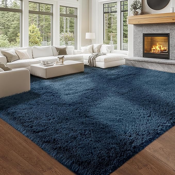10x12 Navy Blue Shag Area Rug for Living Room - Plush Shaggy Carpet | Lush Navy Hue - Cloud-Like Softness - Stays Firmly in Place - Rich Color Saturation - Complements Modern Interiors