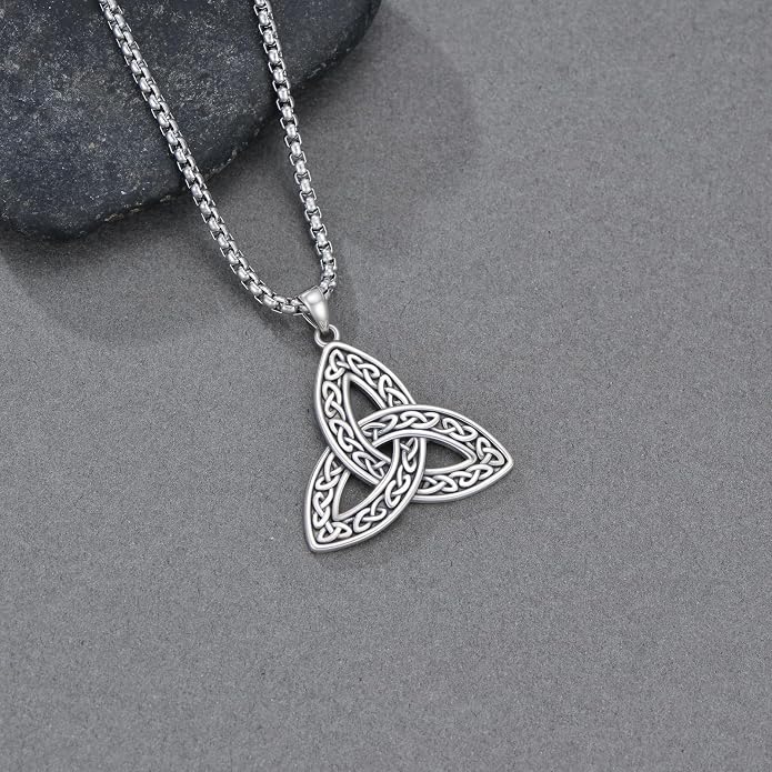 Celtic Necklace for men Sterling Silver Celtic Knot Triquetra Triangle Trinity Necklace Gift for Men