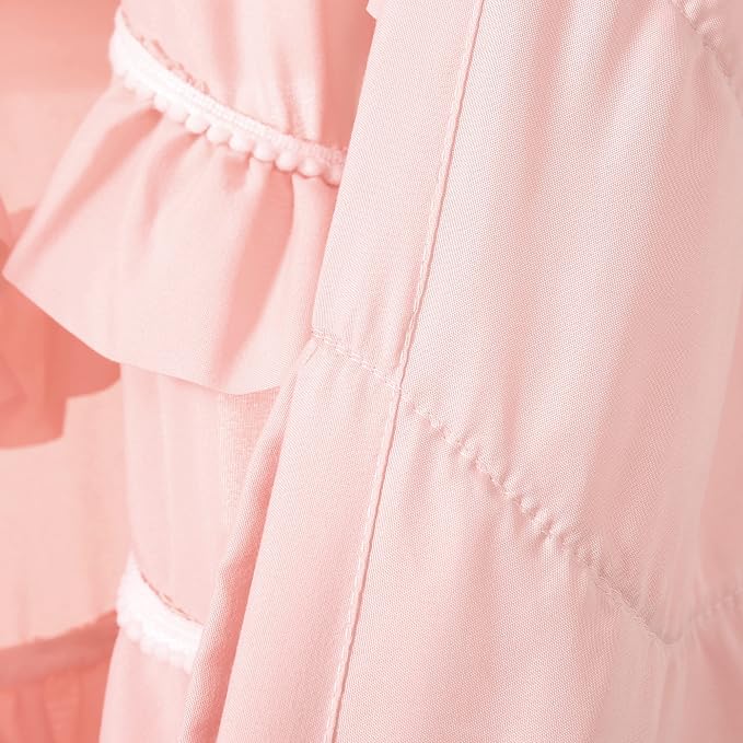 Lush Decor Kemmy Light Filtering Window Curtain Panel Single 52" W x 95" L Peachy Pink - Drapes - Ruffled Curtains for Bedroom - Pink Curtains - Coquette Decor