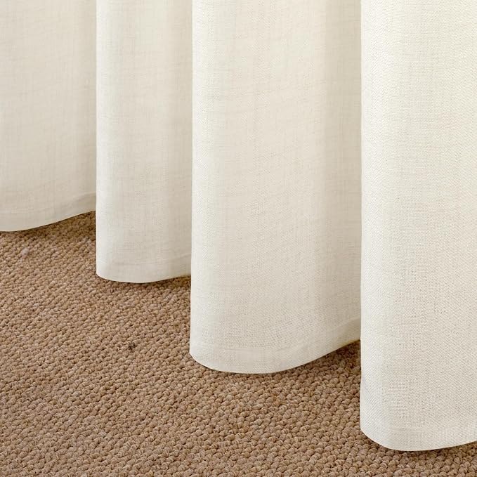YoungsTex Ivory Linen Curtains 84 Inch Length, Rustic Semi Sheer Drapes Light Filtering with Bronze Grommet Privacy for Bedroom Living Room Windows, 42 x 84 Inch, 2 Panels