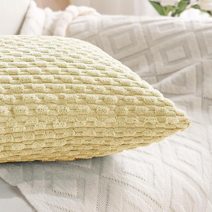 Set of 4 Pale Yellow Decorative Throw Pillow Covers 20x20 Inch Corduroy Pillow Covers for Bed Couch Sofa Living Room Soft Square Cushion Cases
