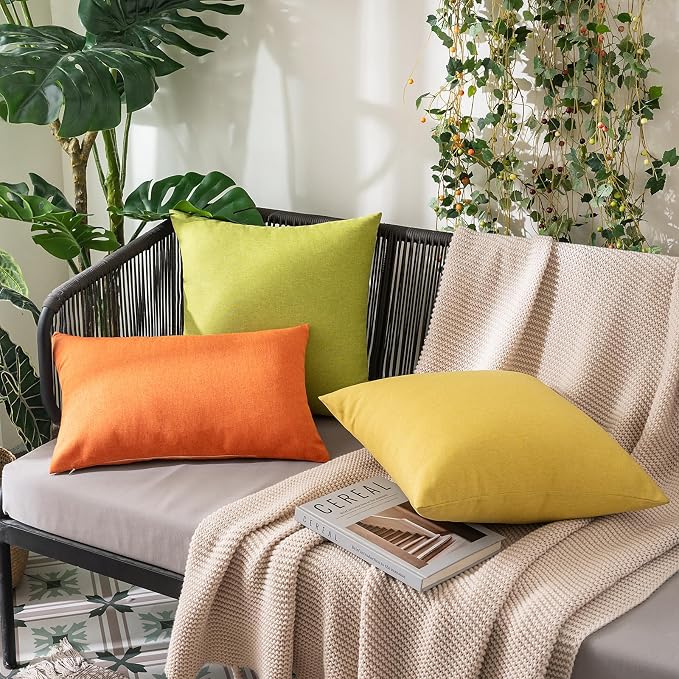 MIULEE Pack of 2 Decorative Outdoor Solid Waterproof Throw Pillow Covers Faux Linen Garden Farmhouse Cushion Cases for Summer Patio Tent Balcony Couch Sofa 20x20 Inch Bright Orange