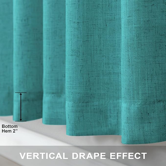 Mid Century Modern Teal Curtains 96 Inches Long 2 Panels for Living Room Bedroom Linen Sheer Semi Privacy Lightweight Light Filtering Drapes for Dining Room Office Farmhouse Coastal Decor 52x96 Length
