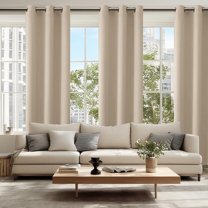 Hiasan Blackout Curtains for Bedroom, 38 x 84 Inches Long - Thermal Insulated & Light Blocking Window Curtains for Living Room, 2 Drape Panels Sewn with Tiebacks, Taupe