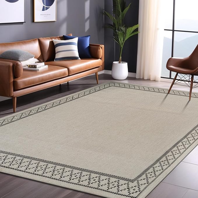 Luul Home Easy Jute Rugs 8x10 Frame Bone Color Living Room Indoor Outdoor Area Rug for Patio and Kitchen Rug High Traffic Washable Easy to Clean Solid Boho Woven Design Carpet (8 x 10)