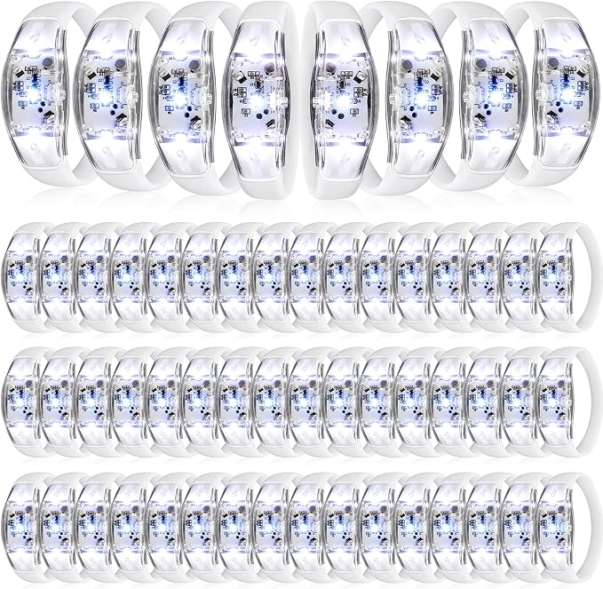 JellyArch 60 Pcs White LED Glow Bracelets, Sound Activated LED Bracelets for Wedding Reception Party Favors, Bridal Shower, Bachelorette Party, Rave, Concert, Birthday and Night Events