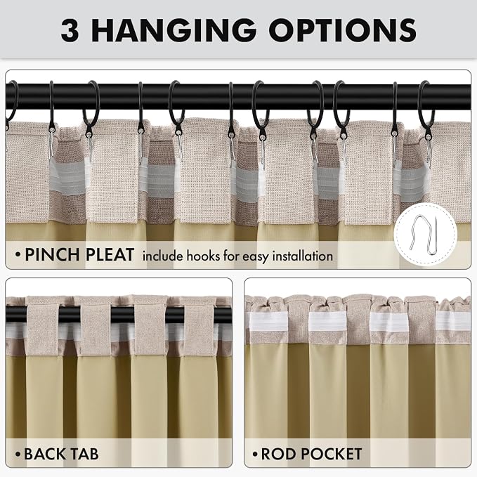 MIULEE 100% Blackout Linen Curtains for Bedroom 42 x 63 Inch Beige 2 Panels | Thermal Insulated, Room Darkening Drapes for Living Room, Back Tab Rod Pocket Pinch Pleated, Solid Luxury Decor