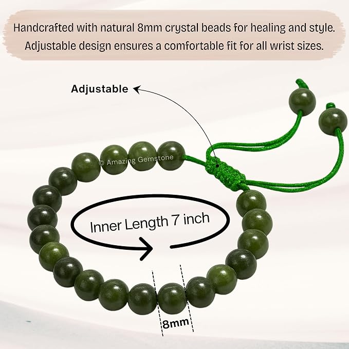 Amazing Gemstone Chrome Diopside Bracelet, Gifts for Men & Women - Protection Healing Crystal Bracelet - 8mm Gemstone Beaded Adjustable Bracelet, Pulseras para Hombres Mujer Stocking Stuffers