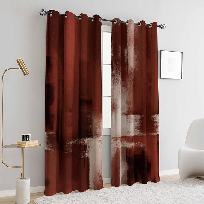 Asuexpect Red Curtains 2 Panels Abstract Rust Curtain Room Darkening Grommet Window Treatments Modern Decorative for Bedroom Living Room, 52x96 Inches