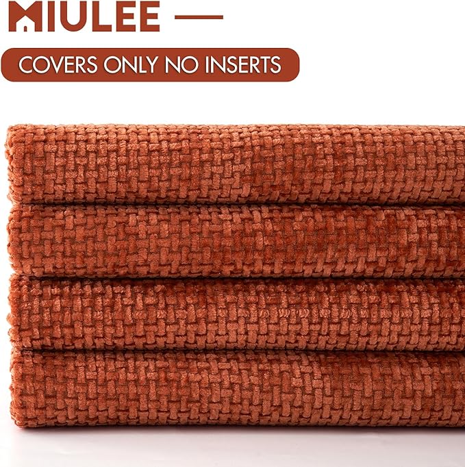 MIULEE Pack of 4 Couch Throw Pillow Covers 16x16 Inch Burnt Orange Soft Decorative Chenille Pillow Covers Farmhouse Accent Cushion Covers for Boho Fall Home Decor Sofa Bedroom Living Room