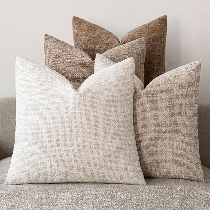 20x20 Chenille Throw Pillow Covers, Pack of 4, Neutral Beige/Brown Series