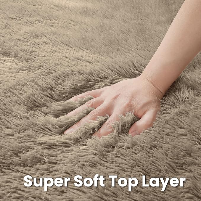 Gray Camel Round Fluffy Rug 6ft,Soft Bedroom Circle Rugs Mats for Kids Girls Nursery Room,Washable Plush Shaggy Indoor Non Slip Rug for Bedside Living Room Bedroom Circular Carpet,Home Decor Aesthetic
