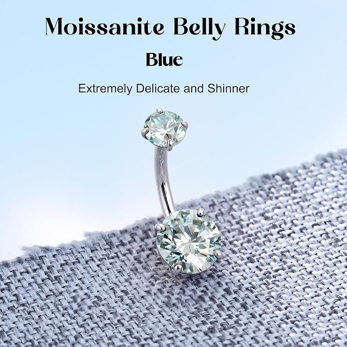 GEMQUEEN Moissanite ＆ G23 TItanium Belly Button Ring 18K Gold Plated Hypoallergenic Internally Threaded Belly Rings 14G Navel Piercing Jewelry For Women Men D Color VVS1 Clarity Brilliant Cut