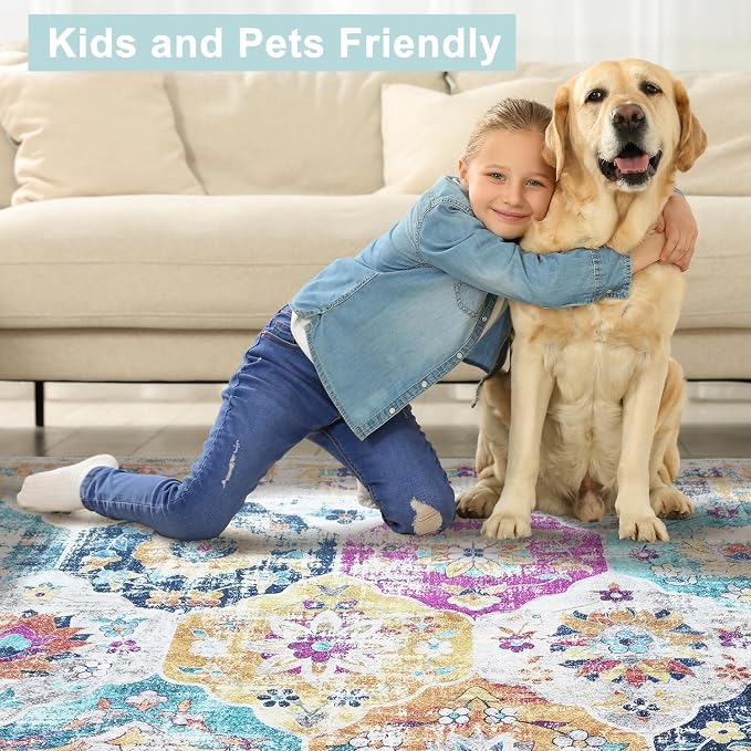 Mandala - Indoor Area Rugs 2x6 Washable, Stain Resistant Machine Washable Rugs for Living Room, Bedroom, and Modern House Décor - Durable Polyester Material, Colorful Patterned - Multicolor