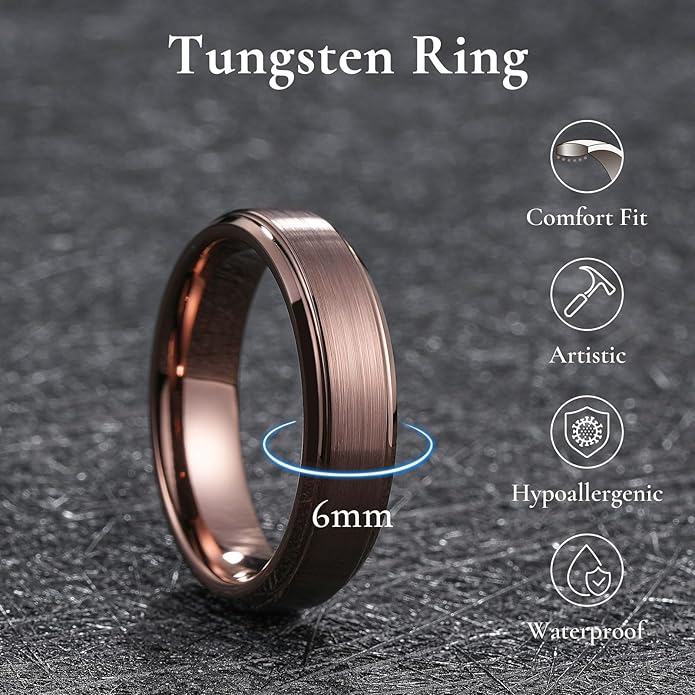 King Will Classic Tungsten Wedding Band for Men, 6/7/8/9/10mm Widths, Polished Finish Step Edge Matte Rings Comfort Fit