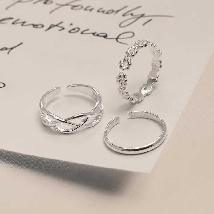Charmsy 925 Sterling Silver Toe Rings for Women | Minimalist Open Adjustable Toe-Rings Band | Women's Cuff Toe Ring Summer Beach Foot Jewelry
