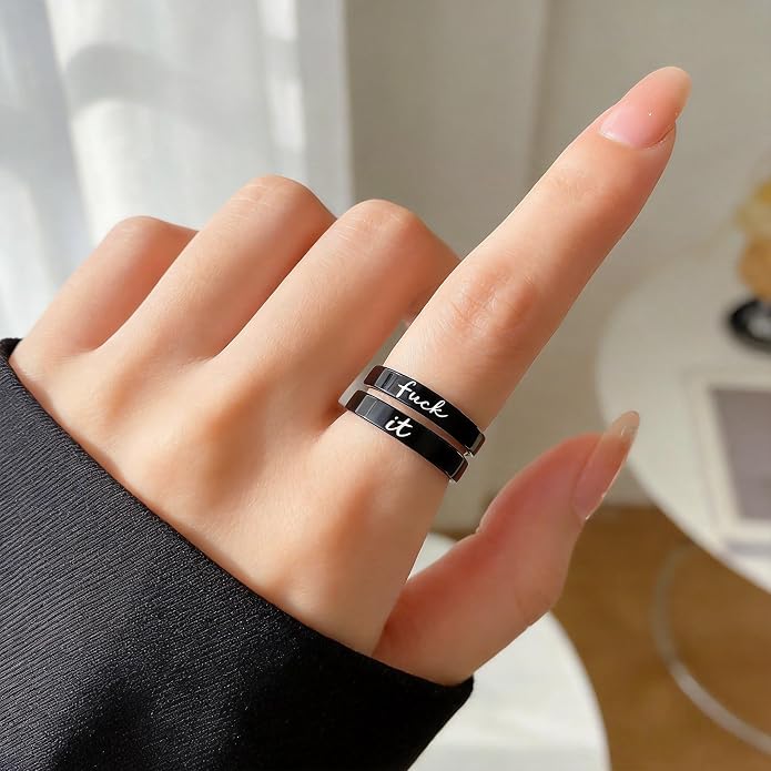 I Fcking Love You Ring, Stainless Steel Engraved Inspirational Words Heart Open Adults Women Vintage Promise Rings Lover Wife Jewelry