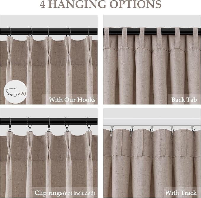 Aersas Ecru Pinch Pleated Linen Curtains 84 Inches Long 2 Panels Set for Living Room Bedroom Dining Pinch Pleat Back Tab Light Filtering Boho Farmhouse Window Curtain 84 Inch Length