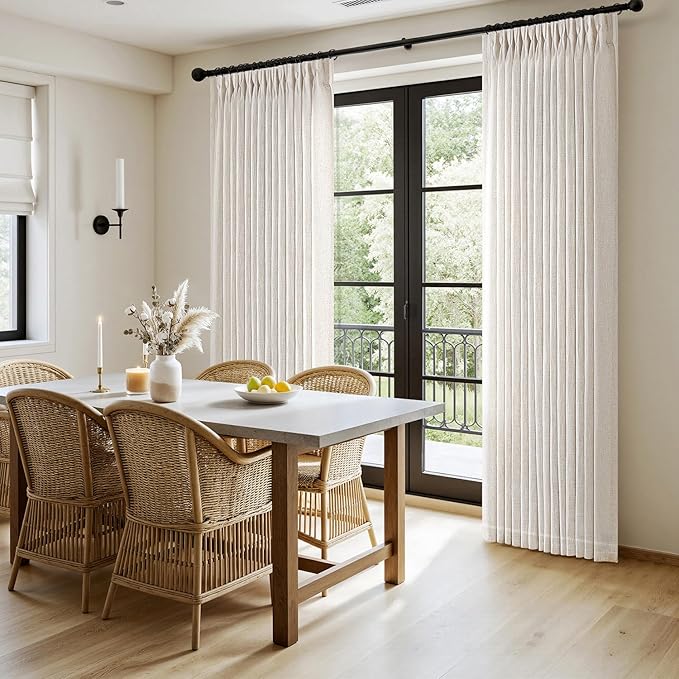 MIULEE Pinch Pleated Thick Linen Curtains 92 Inches Long 2 Panels for Living Room Bedroom, Pinch Pleat Drapes Back Tab Light Filtering Floor to Ceiling Semi Sheer Natural Farmhouse Window Curtains