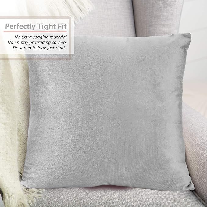 Nestl Throw Euro Pillow Covers, Cozy Velvet Decorative Pillow Covers 26x26 Inches, Soft Solid Couch Pillow Case for Sofa, Bed and Car, Set of 4 - Light Gray