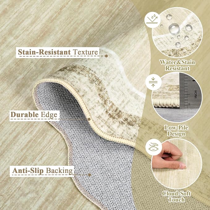 Garvee Scalloped 10x13 Area Rugs for Living Room Large Washable Rugs,Neutral Solid Rug Stain Resistant Non Slip Floor Mat Carpet Indoor Accent Rug for Bedroom Dining Room Playroom Home Decor,Beige | Rugs for Living Room, Non-Slip Soft Carpet for Bedroo...