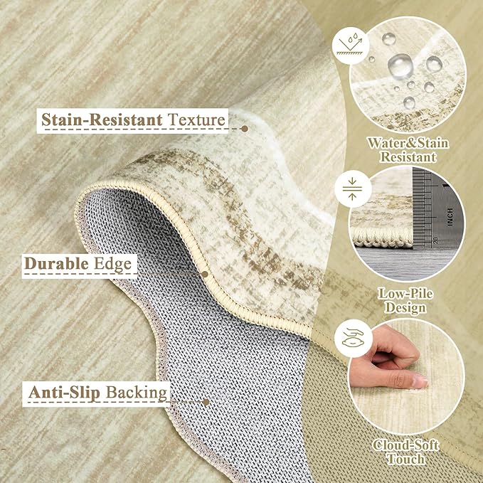 Garvee Scalloped 5x7 Rugs Washable Area Rugs for Living Room,Modern Stain Resistant Solid Rug for Bedroom Kids Room, Scalloped Low Pile Non-Slip Neutral Rug for Dining Room Home Office Dorm,Beige | Rugs for Living Room, Non-Slip Soft Carpet for Bedroom...