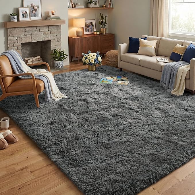 Fluffy 5x7 Area Rugs for Bedroom: Smoky Gray Soft Shag Rug for Living Room, Large Fuzzy Plush Indoor Carpet Non Slip Modern Rug for Nursery Kids Room Dorms Office Home Decor