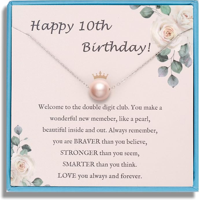 Sereney Sterling Silver Birthday Gifts for Girls Women, Pearl Necklace as 7 9 10 11 13 15 16 18 21 30 40 50 60 Year Old Birthday Gifts, Single Pearl Necklace as Bday Gifts for Friends