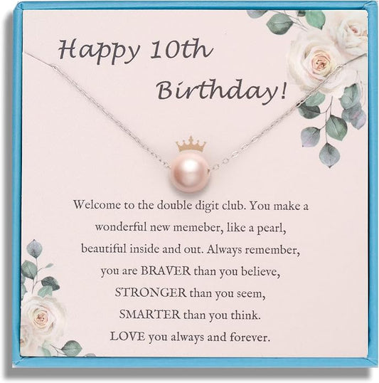 Sereney Sterling Silver Birthday Gifts for Girls Women, Pearl Necklace as 7 9 10 11 13 15 16 18 21 30 40 50 60 Year Old Birthday Gifts, Single Pearl Necklace as Bday Gifts for Friends